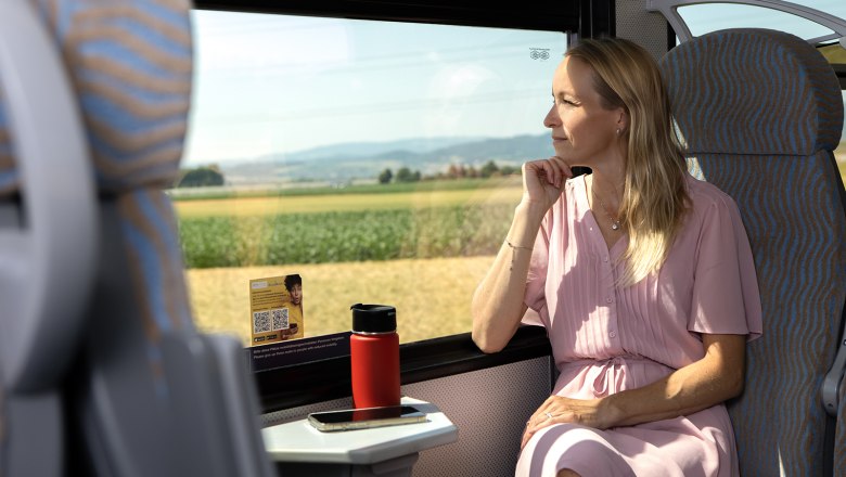 Pendlerin in Mariazellerbahn sieht aus dem Fenster