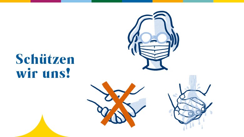 Corona Maßnahmen, Maske, Hände waschen kein Hände geben